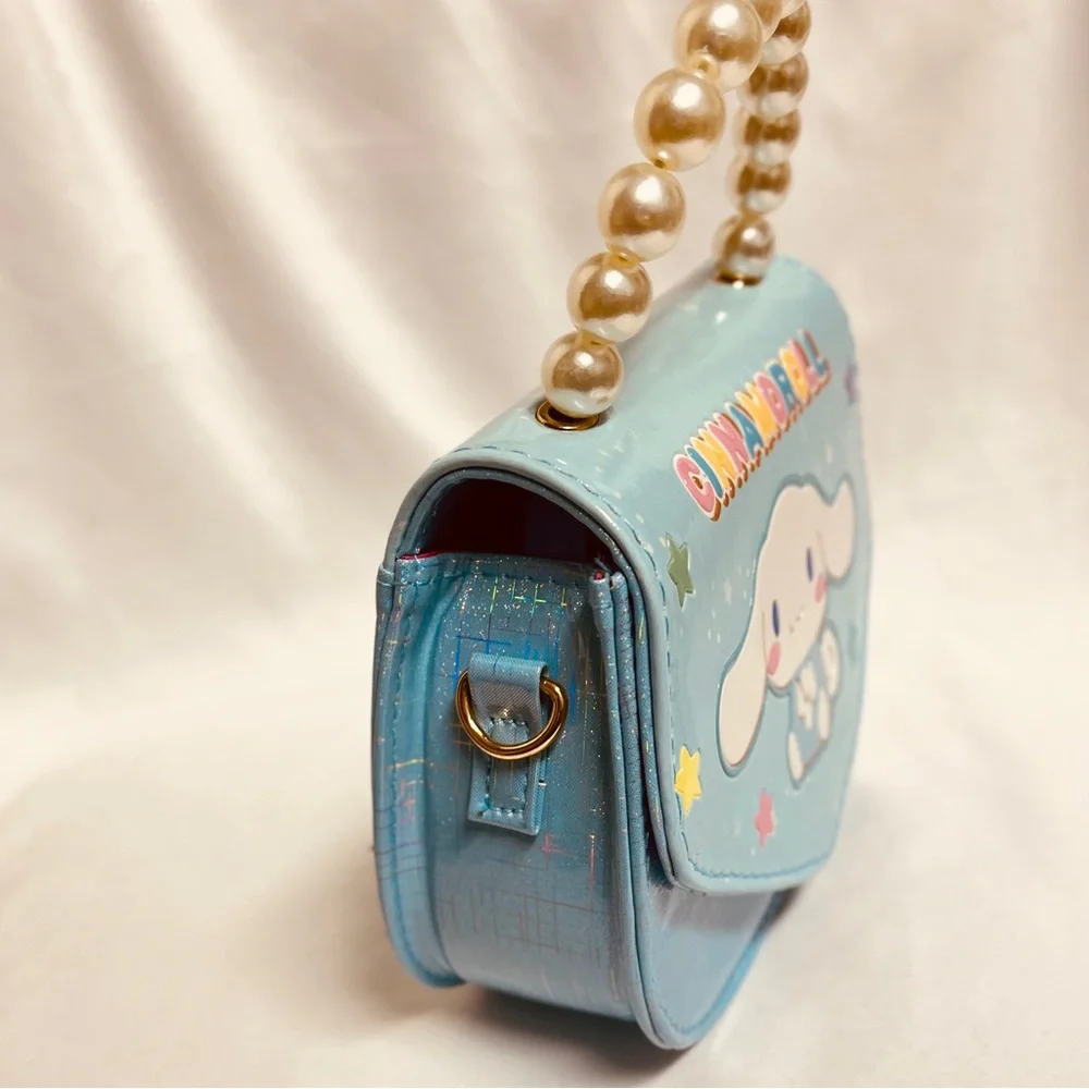 Cinnamoroll Blue Handbag with Pearl Handle,NIB, crossbody strap incl.,
